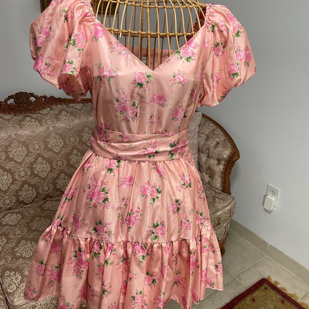 LoveShackFancy Pink Ruffled Tiered Midi Dress